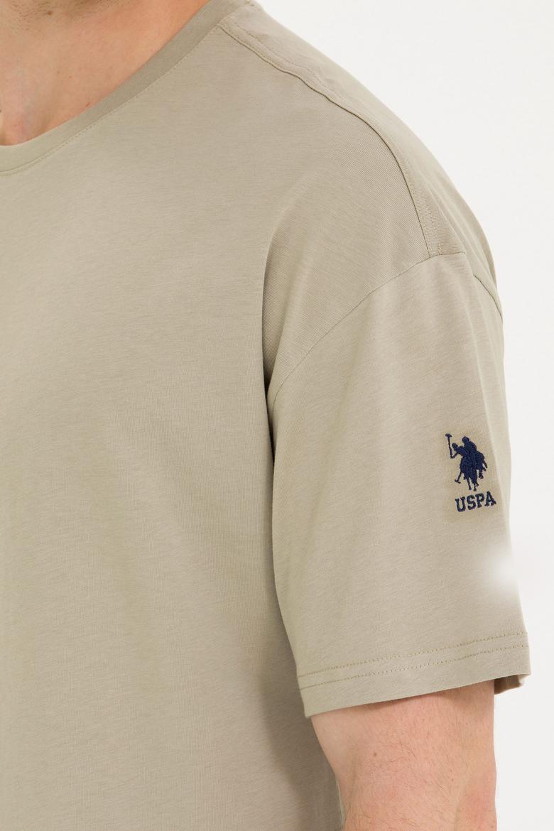 Erkek Haki Oversize Bisiklet Yaka Tişört - 50264917038