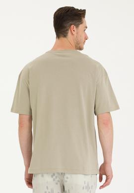 Erkek Haki Oversize Bisiklet Yaka Tişört - 50264917038