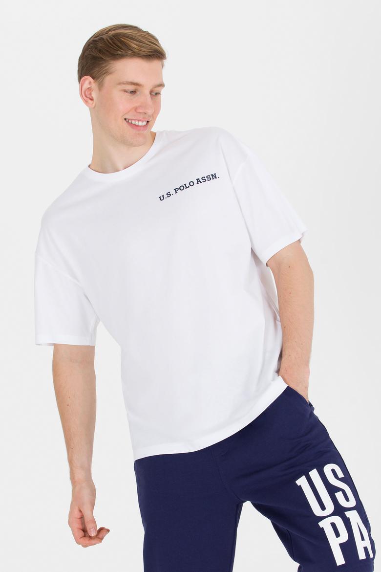 Erkek Beyaz Oversize Bisiklet Yaka Tişört - 50264919020