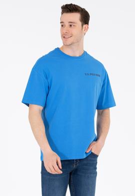 Erkek Saks Oversize Bisiklet Yaka Tişört - 50264919010