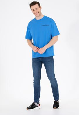 Erkek Saks Oversize Bisiklet Yaka Tişört - 50264919010