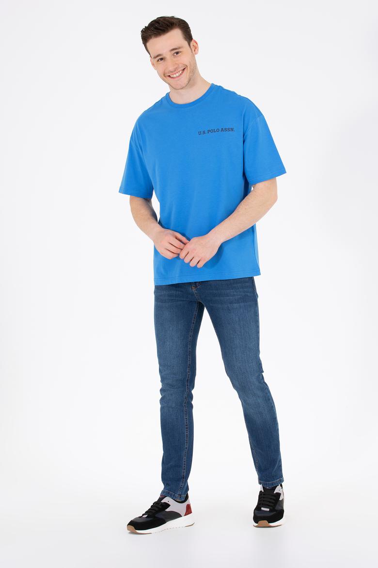 Erkek Saks Oversize Bisiklet Yaka Tişört - 50264919010