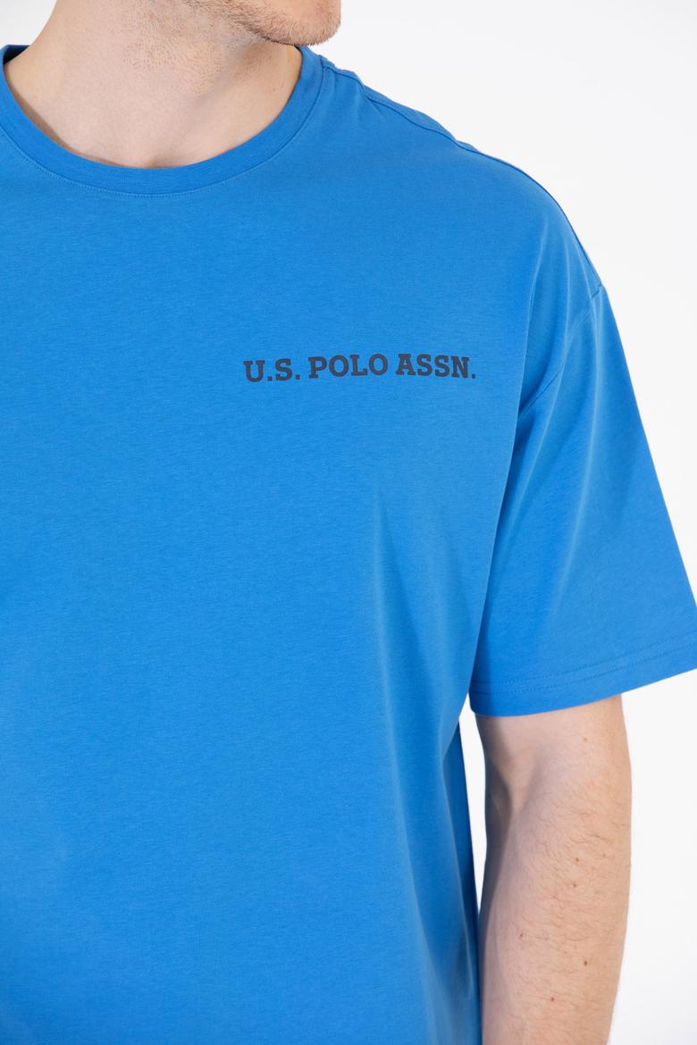 Erkek Saks Oversize Bisiklet Yaka Tişört - 50264919010