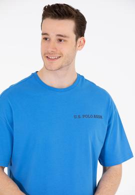 Erkek Saks Oversize Bisiklet Yaka Tişört - 50264919010