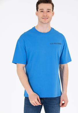 Erkek Saks Oversize Bisiklet Yaka Tişört - 50264919010