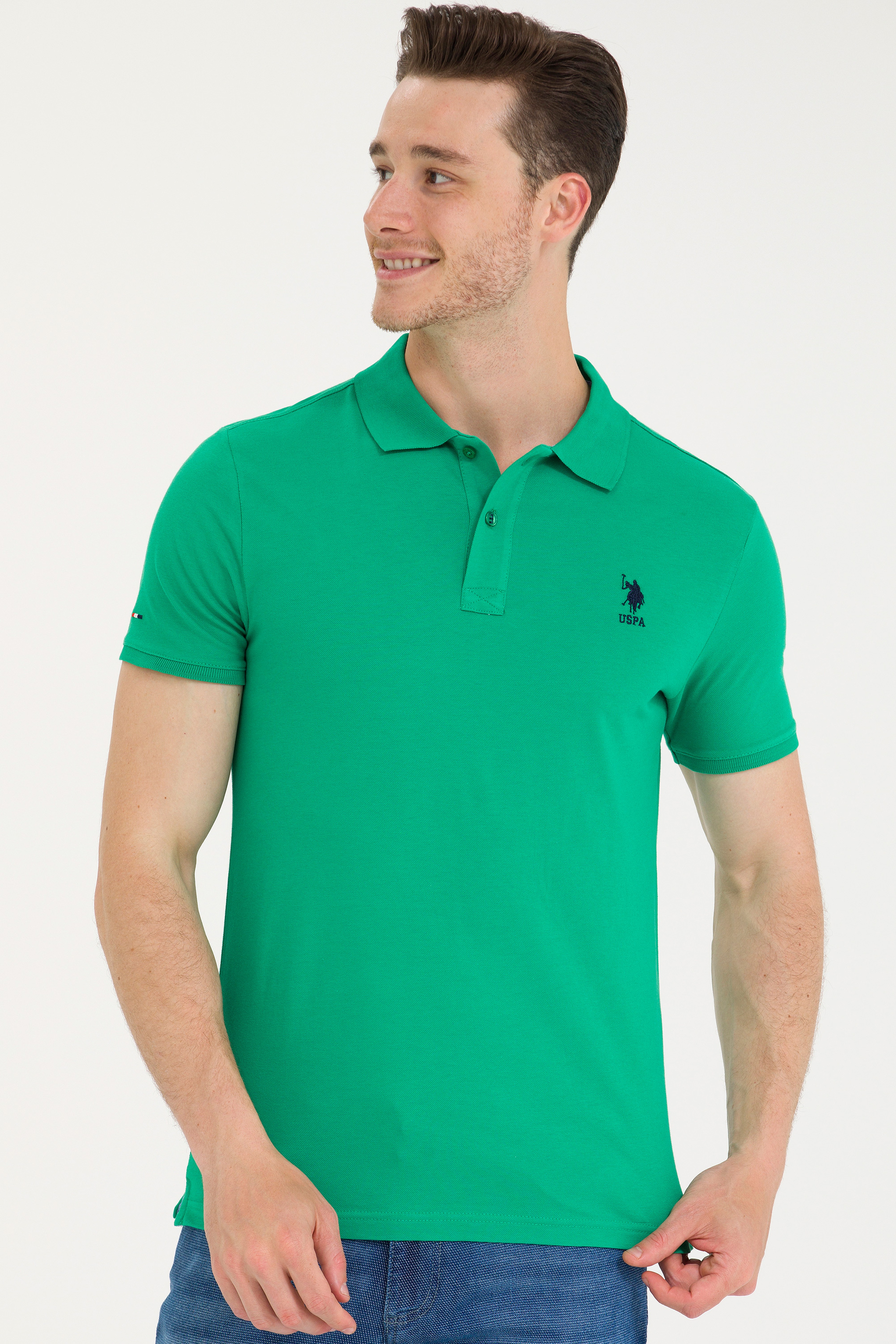 Erkek Yeşil Basic Polo Yaka Tişört - Image 1