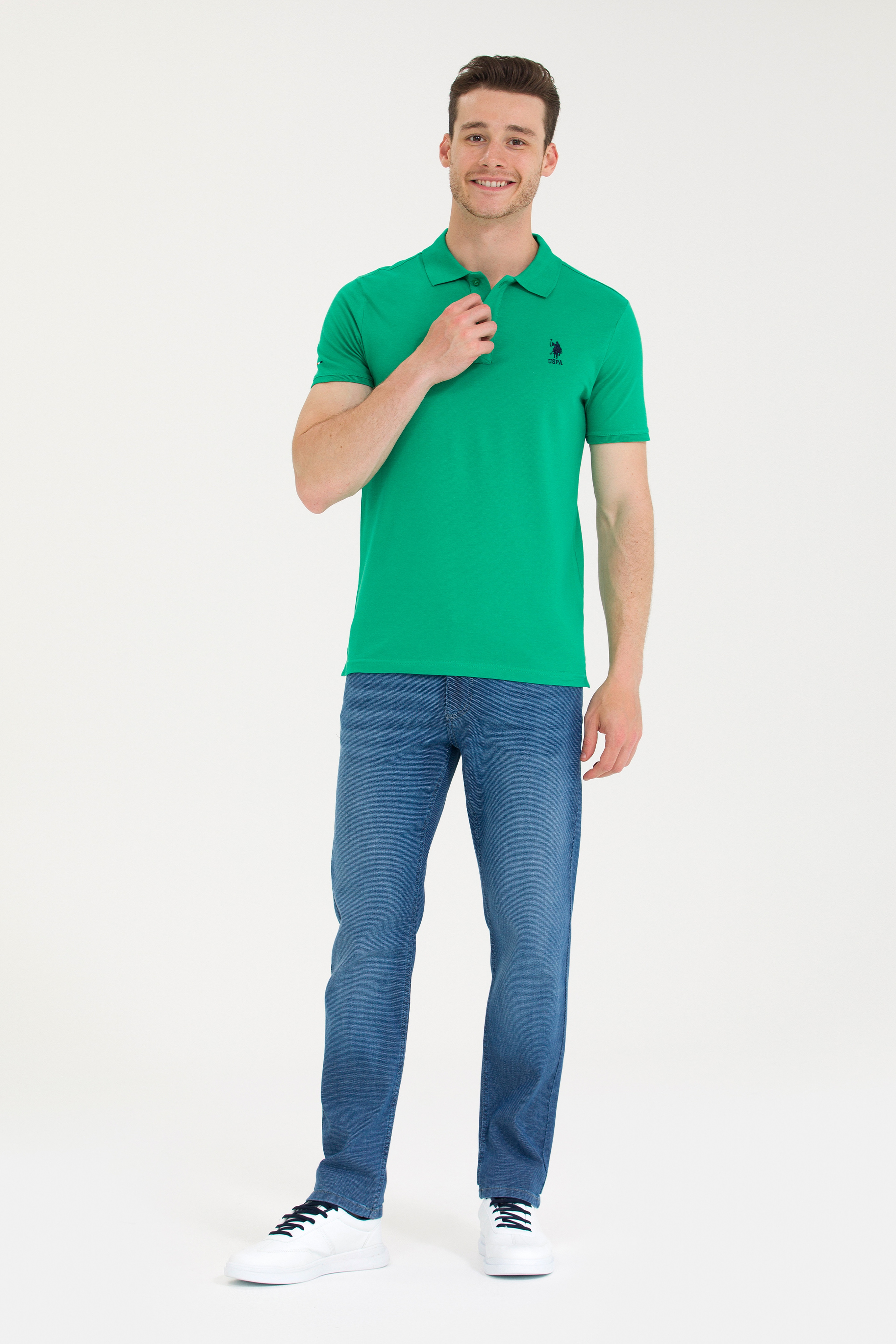 Erkek Yeşil Basic Polo Yaka Tişört - Image 4