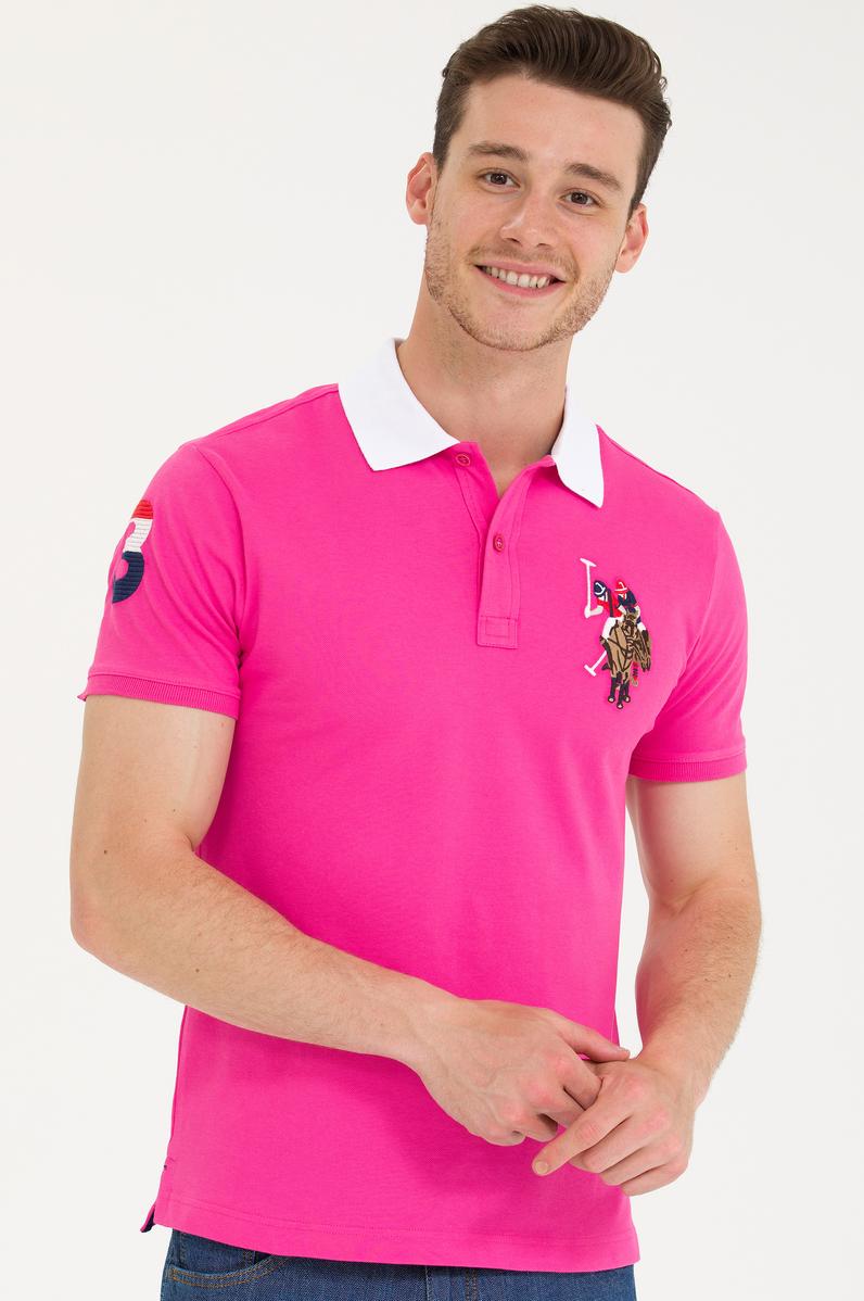 Erkek Fuşya Basic Polo Yaka Tişört