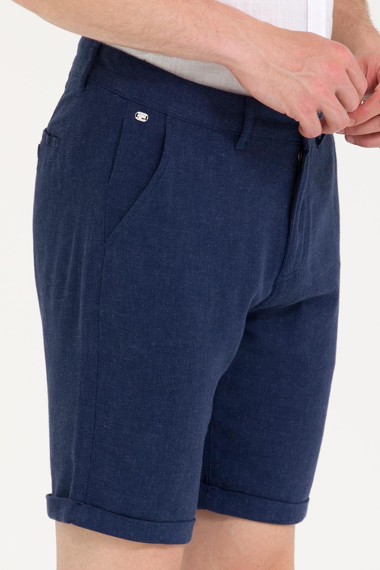 Erkek Lacivert Dokuma Şort - 50269240003