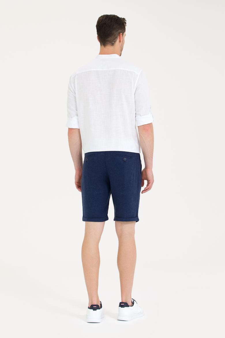 Erkek Lacivert Dokuma Şort - 50269240003