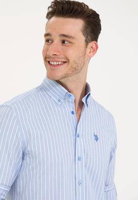 Erkek Beyaz Çizgili Mavi Gömlek - 50265764001