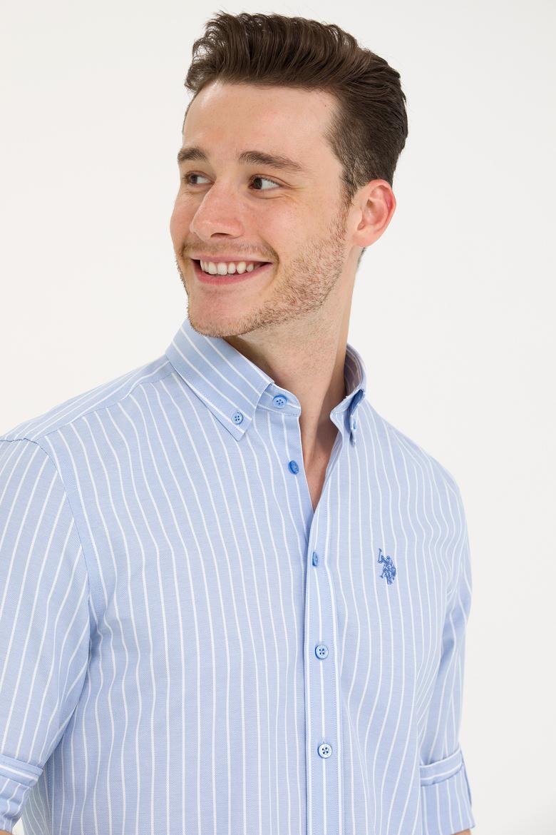Erkek Beyaz Çizgili Mavi Gömlek - 50265764001