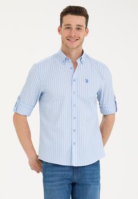 Erkek Beyaz Çizgili Mavi Gömlek - 50265764001