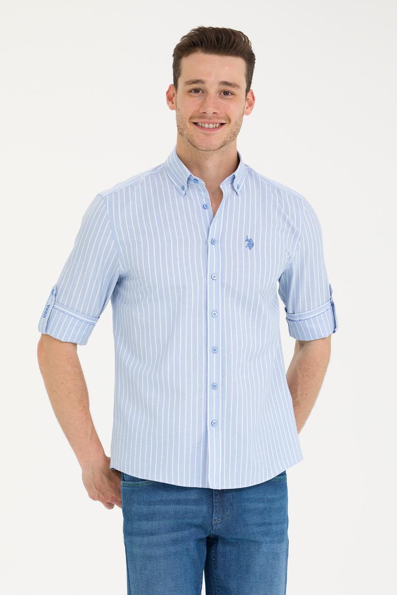 Erkek Beyaz Çizgili Mavi Gömlek - 50265764001