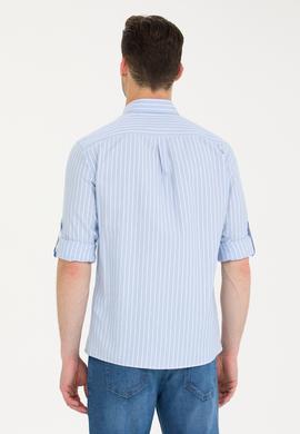 Erkek Beyaz Çizgili Mavi Gömlek - 50265764001