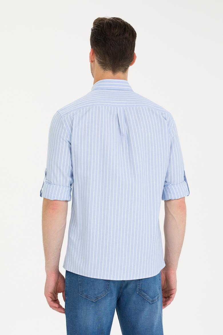 Erkek Beyaz Çizgili Mavi Gömlek - 50265764001