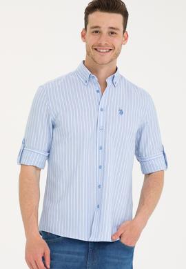 Erkek Beyaz Çizgili Mavi Gömlek - 50265764001