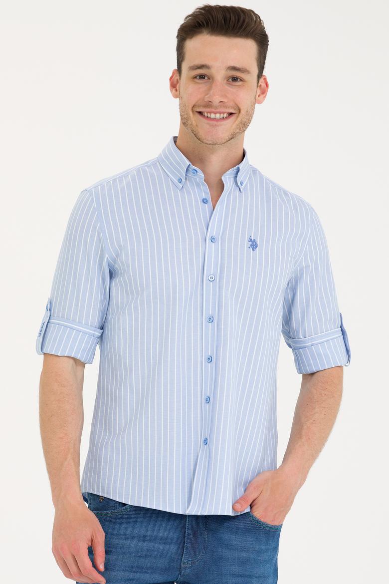 Erkek Beyaz Çizgili Mavi Gömlek