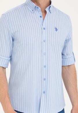 Erkek Beyaz Çizgili Mavi Gömlek - 50265764001