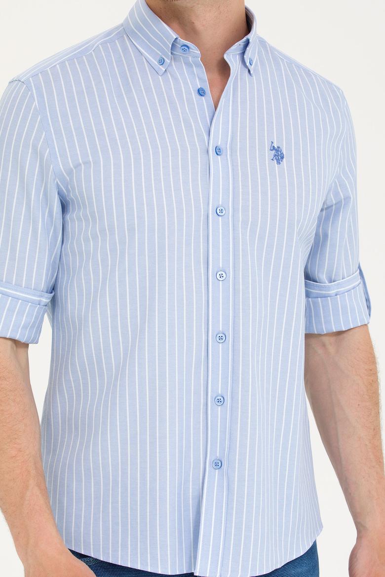 Erkek Beyaz Çizgili Mavi Gömlek - 50265764001