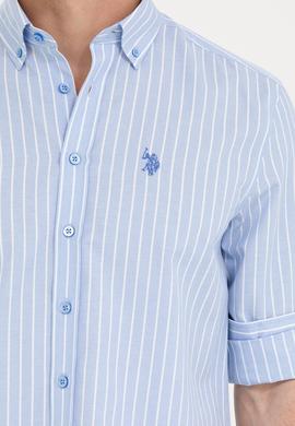 Erkek Beyaz Çizgili Mavi Gömlek - 50265764001