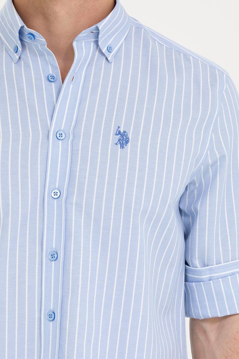 Erkek Beyaz Çizgili Mavi Gömlek - 50265764001