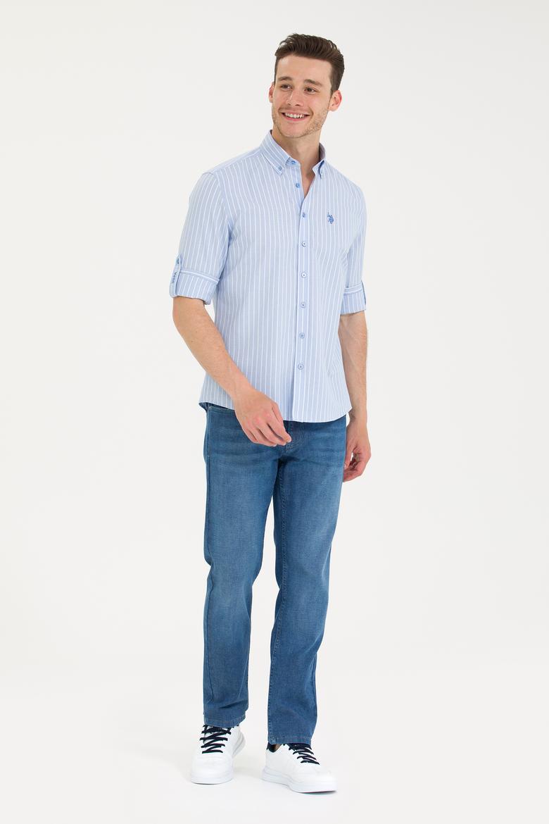 Erkek Beyaz Çizgili Mavi Gömlek - 50265764001