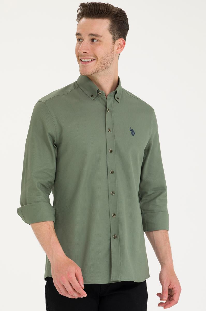 Erkek Haki Uzun Kollu Gömlek
