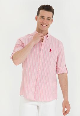 Erkek Beyaz Çizgili Somon Gömlek - 50265493006