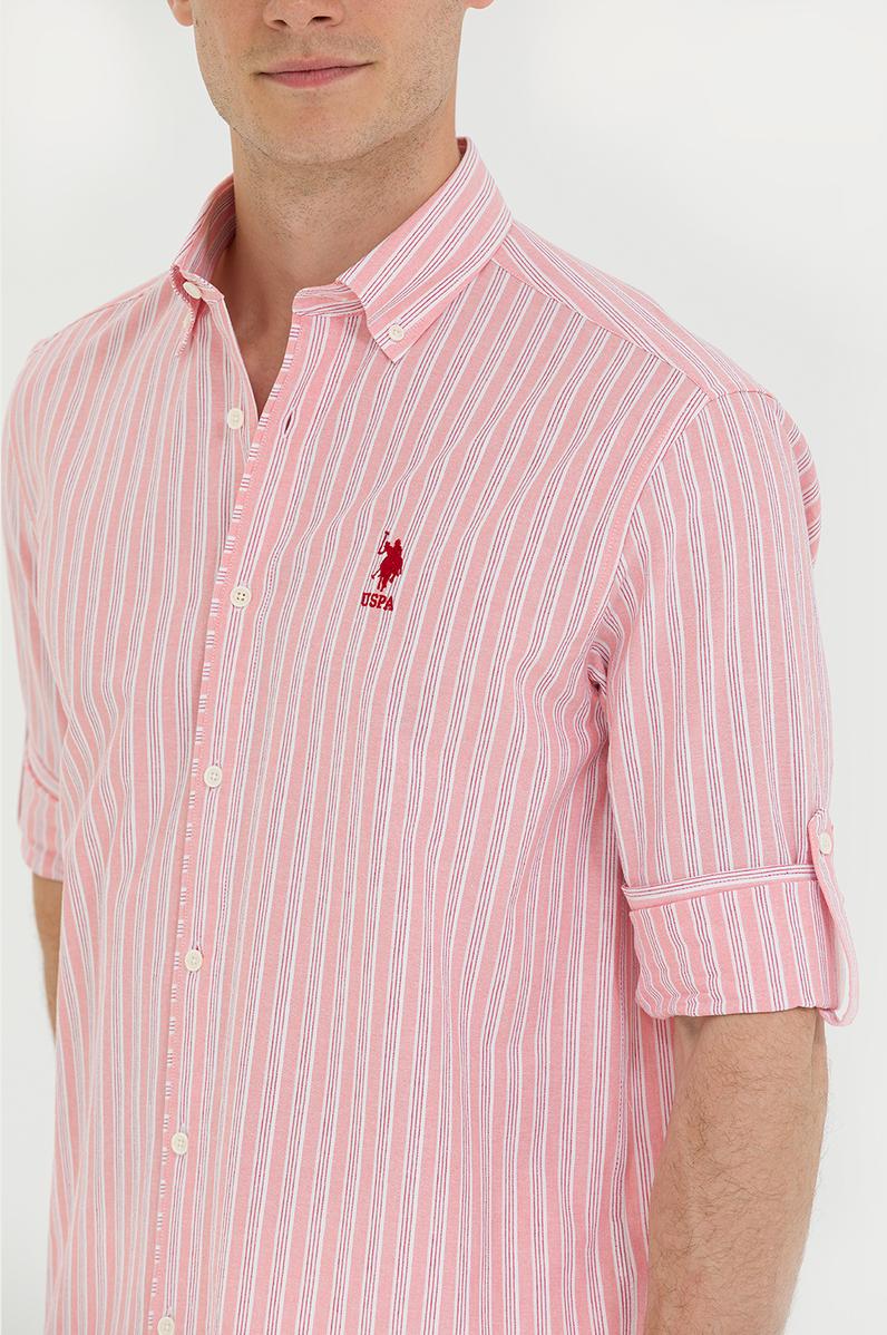 Erkek Beyaz Çizgili Somon Gömlek