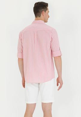 Erkek Beyaz Çizgili Somon Gömlek - 50265493006
