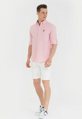 Erkek Beyaz Çizgili Somon Gömlek - 50265493006