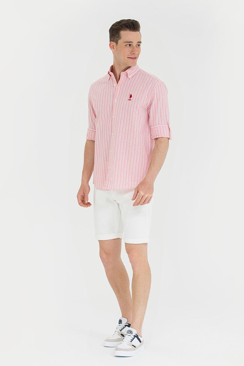 Erkek Beyaz Çizgili Somon Gömlek - 50265493006