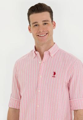 Erkek Beyaz Çizgili Somon Gömlek - 50265493006