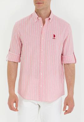 Erkek Beyaz Çizgili Somon Gömlek - 50265493006