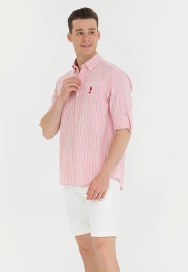 Erkek Beyaz Çizgili Somon Gömlek - 50265493006