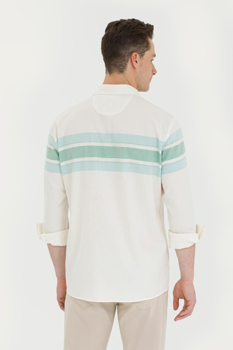 Erkek Mint Çizgili Beyaz Gömlek - 50264397020