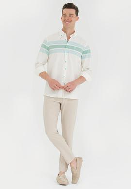 Erkek Mint Çizgili Beyaz Gömlek - 50264397020