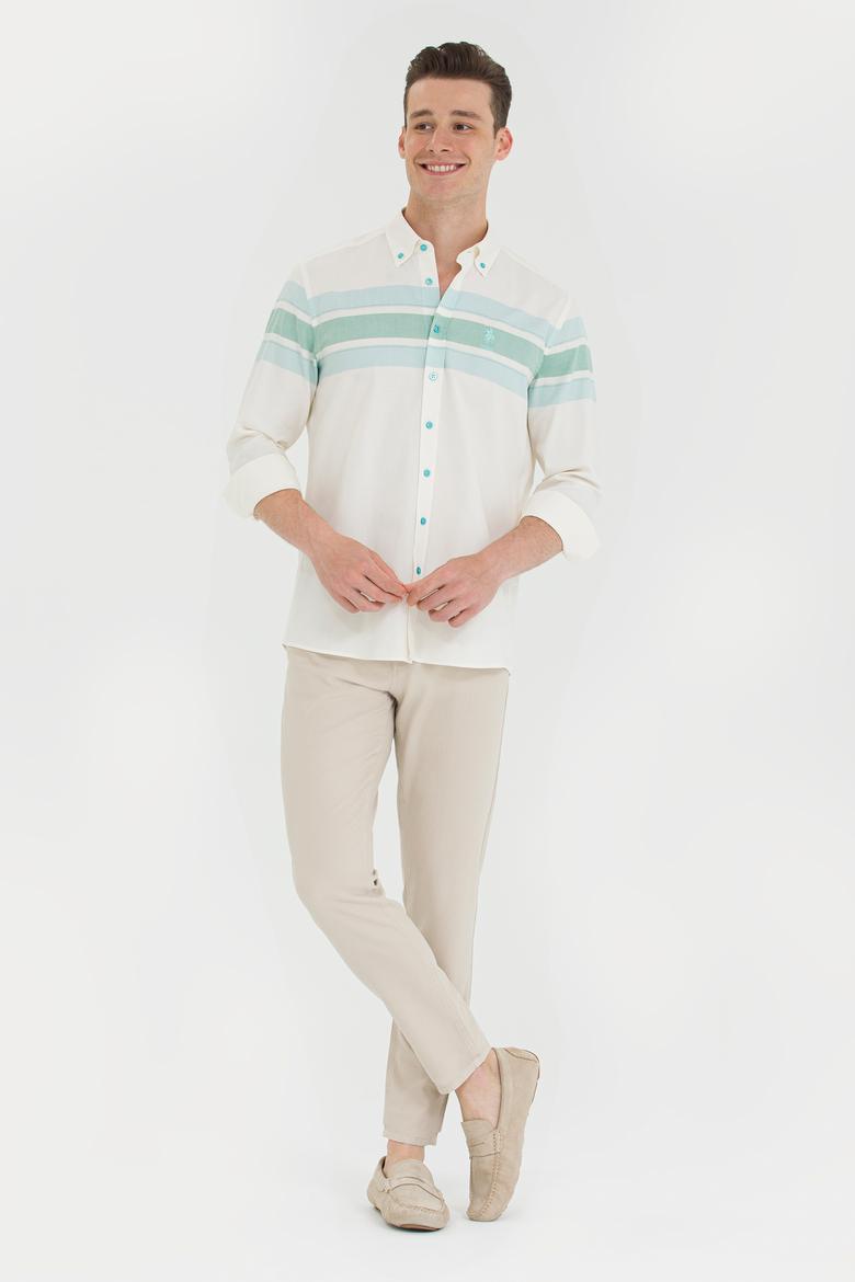 Erkek Mint Çizgili Beyaz Gömlek - 50264397020