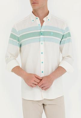 Erkek Mint Çizgili Beyaz Gömlek - 50264397020