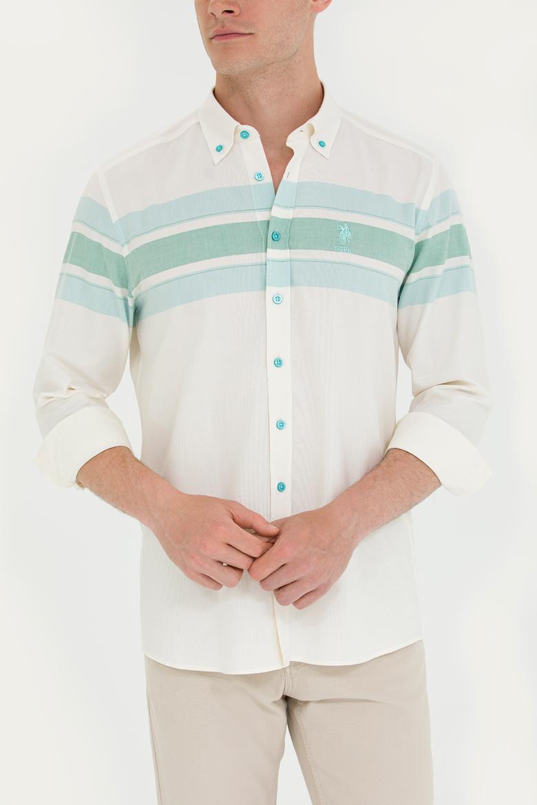Erkek Mint Çizgili Beyaz Gömlek - 50264397020