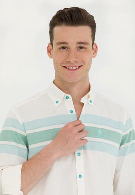 Erkek Mint Çizgili Beyaz Gömlek - 50264397020