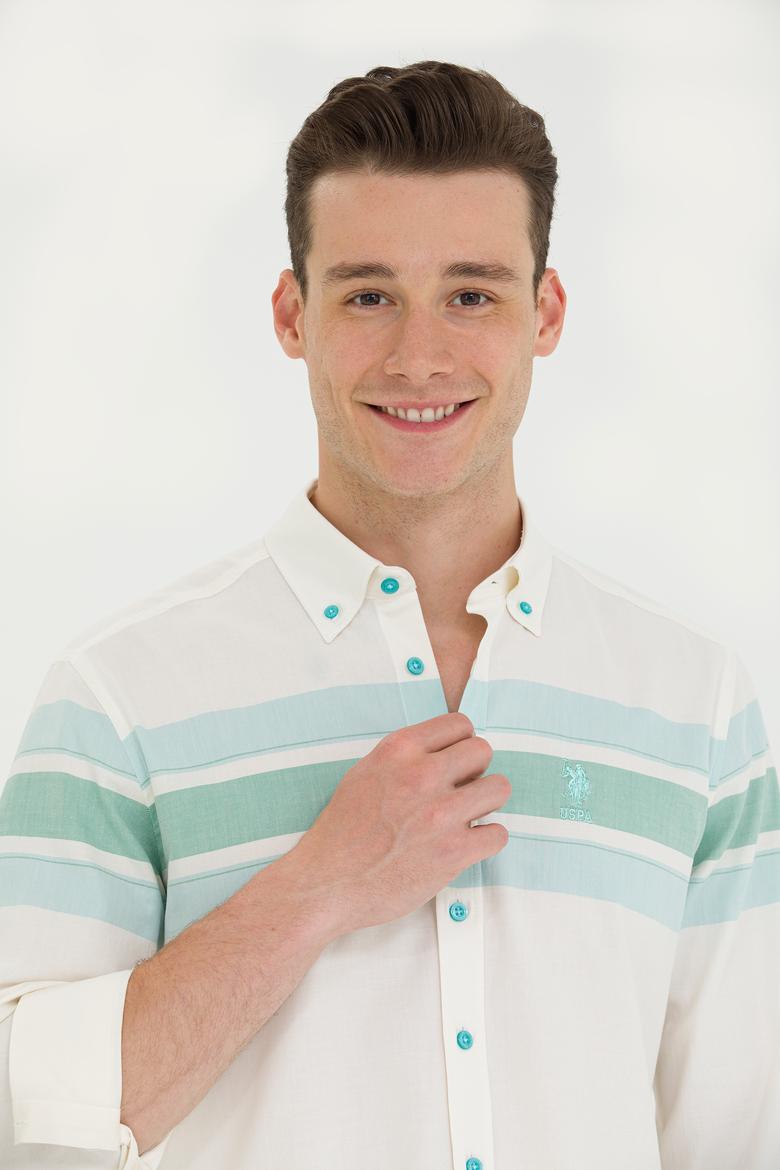 Erkek Mint Çizgili Beyaz Gömlek - 50264397020