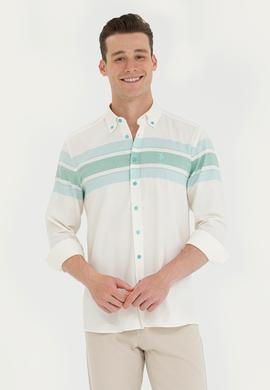 Erkek Mint Çizgili Beyaz Gömlek - 50264397020