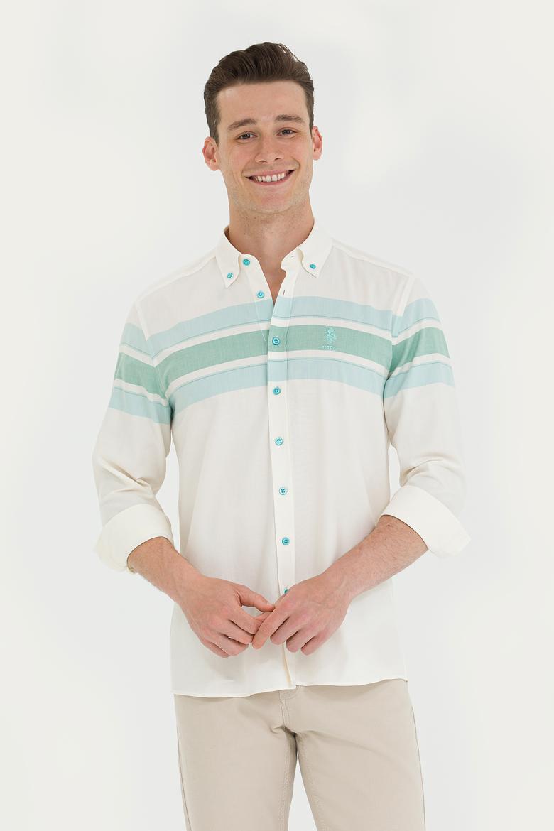 Erkek Mint Çizgili Beyaz Gömlek - 50264397020
