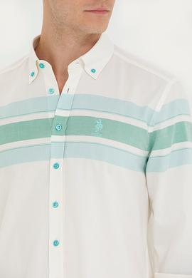 Erkek Mint Çizgili Beyaz Gömlek - 50264397020