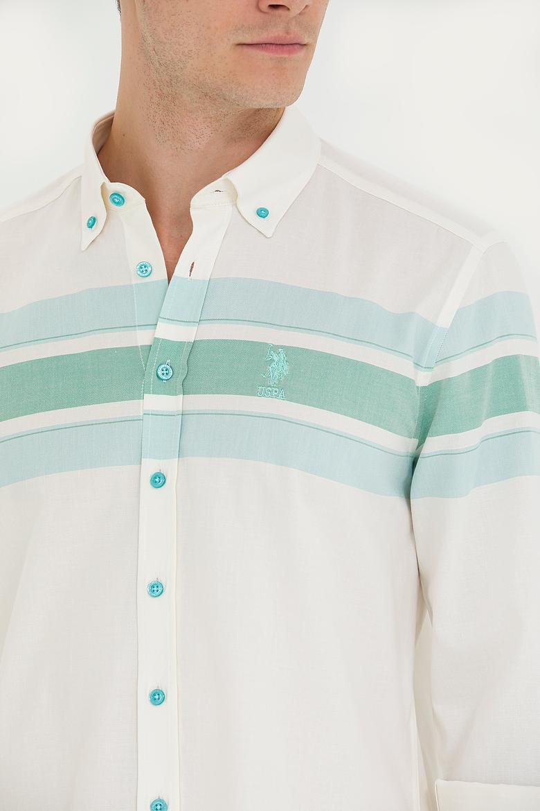 Erkek Mint Çizgili Beyaz Gömlek - 50264397020