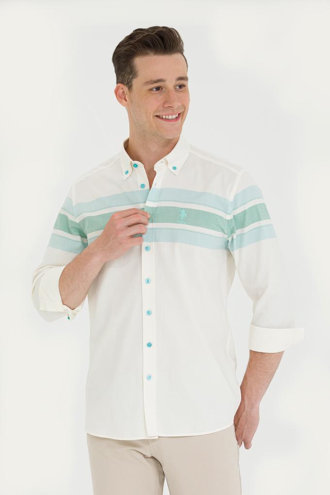 Erkek Mint Çizgili Beyaz Gömlek