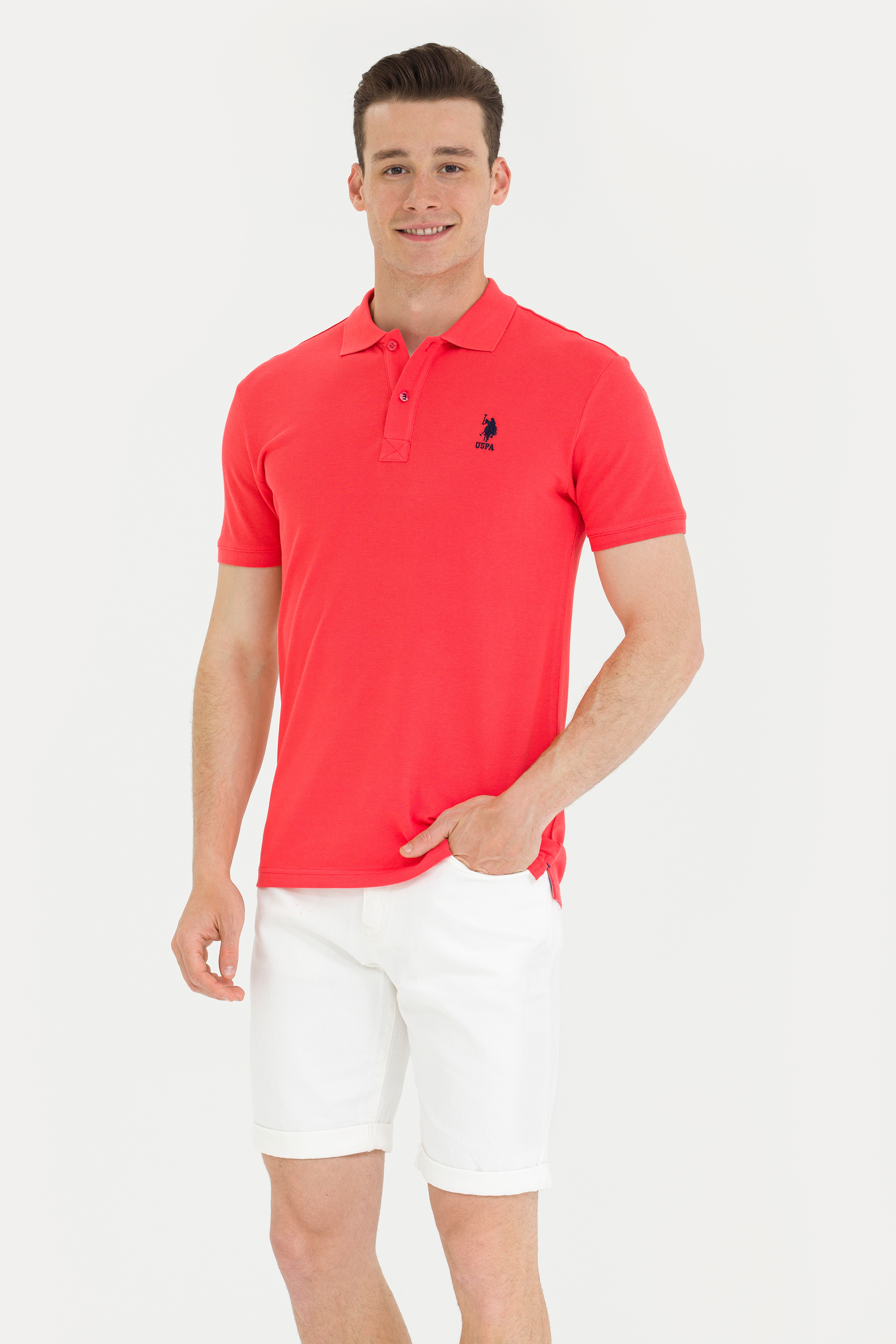 Erkek Kırmızı Basic Polo Yaka Tişört - Image 3