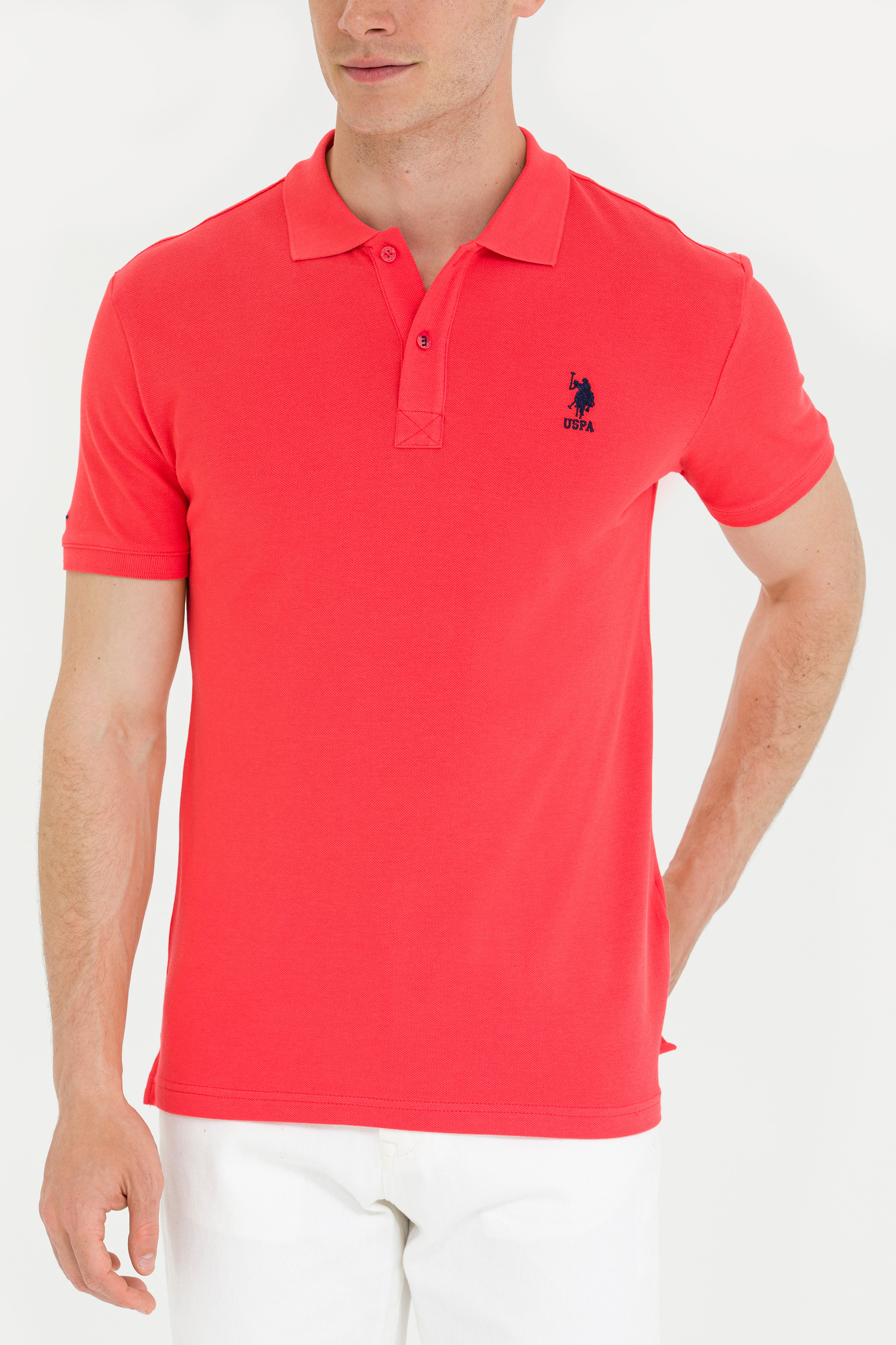 Erkek Kırmızı Basic Polo Yaka Tişört - Image 6